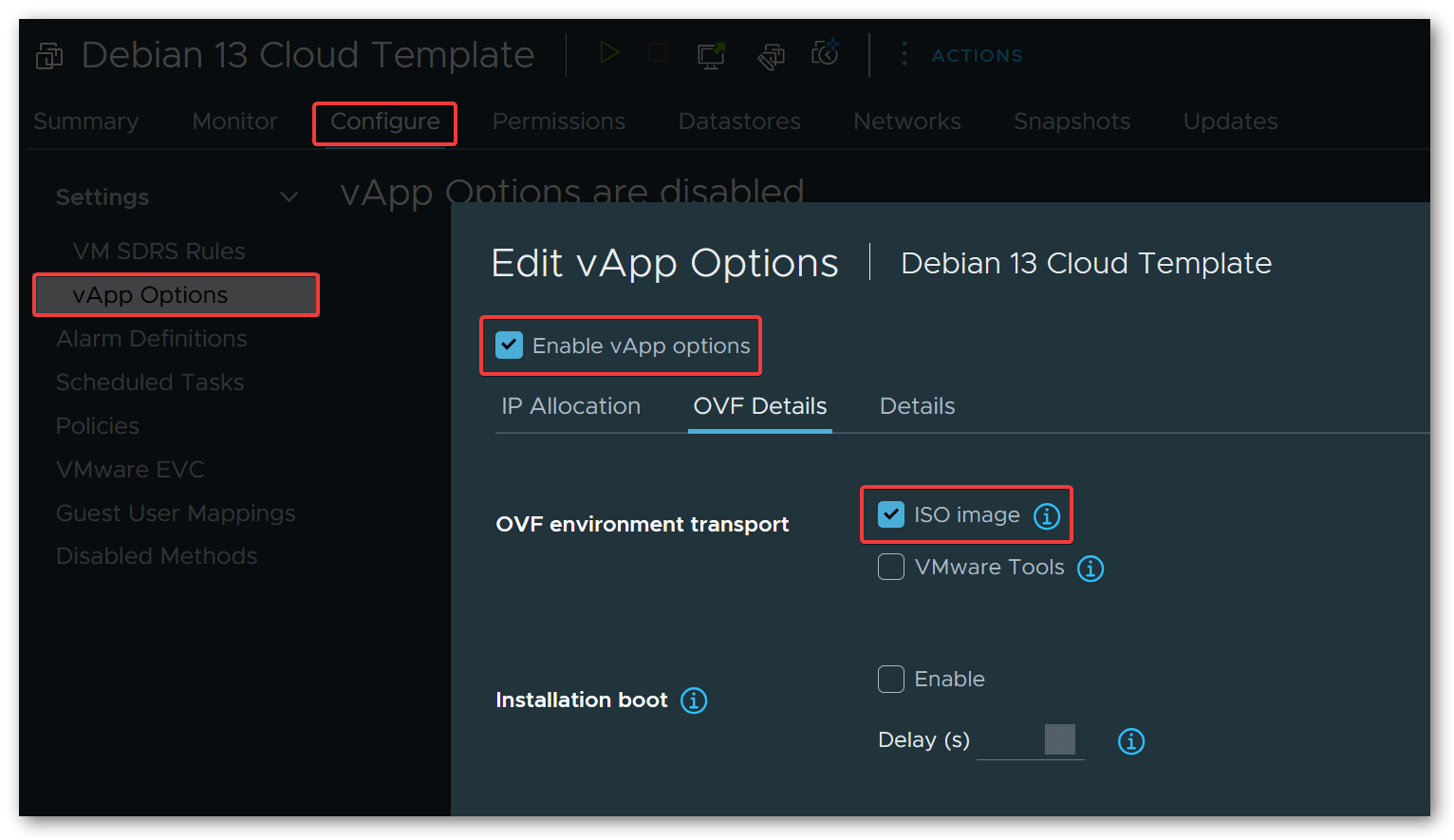 vApp Configuration